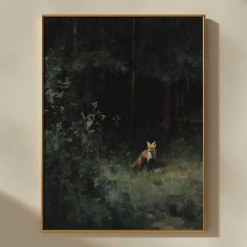 Vintage Fox Oil Painting | Dramatic Forest Art Print | Woodland Animal Art | Dark Academia Decor | Dark Fantasy Wall Art | Cottagecore Decor