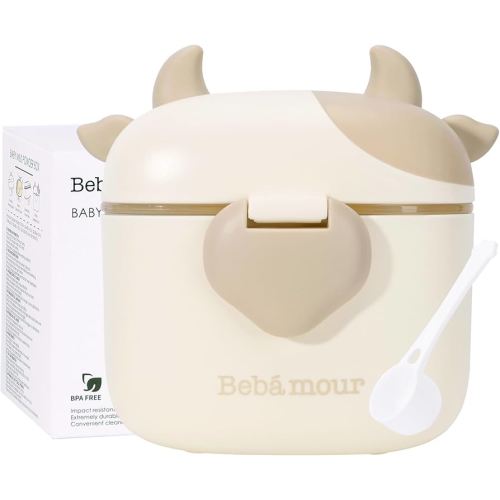 Bebamour Baby Formula Dispenser On The Go, Formula Container to Go, Formula Holder for Travel, Candy Fruit Snack Storage Container with Scoop and Leveller (Khaki)