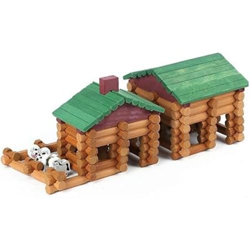 170 PCS Wooden Cabin Log Set, Preschool Educational Building Toy for Boy, Creative Wood Construction Toy Gift for Ages 3+