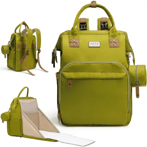 Diaper Bag Backpack, Multifunction Diaper Bag with Changing Station, Stylish Baby Bags, Large Unisex Diaper Backpack for Mom and Dad, Baby Registry Search, Portable Changing Pad – Yellow Green