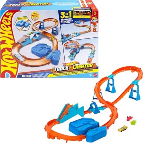 Hot Wheels Toy Car Track Set, Deluxe Building Box with Motorized Booster, 1:64 Scale Vehicle, Speed Snap Track, Boosted Jump Speedway