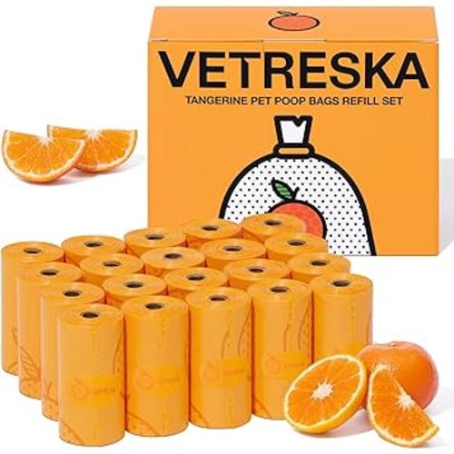 VETRESKA Citrus Scented Dog Poop Bags, Leak Proof, Extra Thick and Large Pet Waste Bags for Dogs Walking, Cat Litter and Babies' Diaper, 300 Count Bags (20 Refill Rolls), Orange