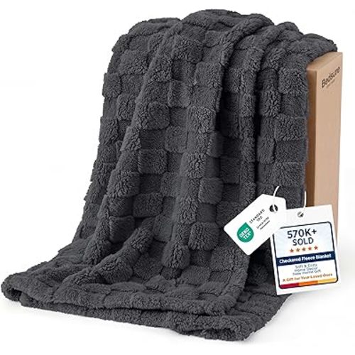 Bedsure GentleSoft Twin Blanket for Bed Dark Grey - Super Soft Cozy Blankets for Kids Girls, Cute Fuzzy Fleece Throws for Bedroom Couch, 60x80 Inches