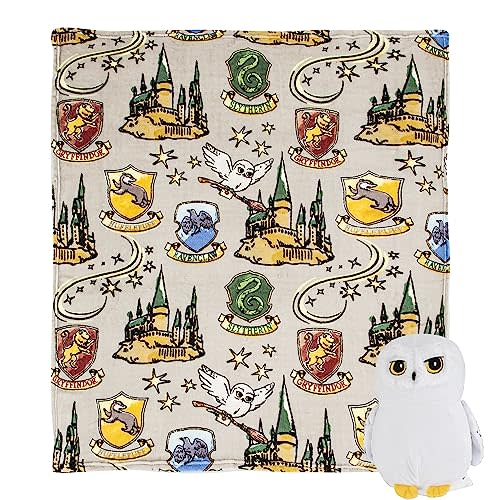 Northwest Character Hugger Pillow & Silk Touch Throw Blanket Set, Stuffed Animal for Kids, Newborn Snuggle Toy, 40" x 50", Harry Potter - Hedwig Magic