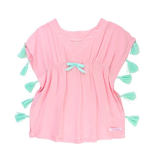 RuffleButts® Girls Woven Kaftan Pom Pom Poncho Swimsuit Cover-Up