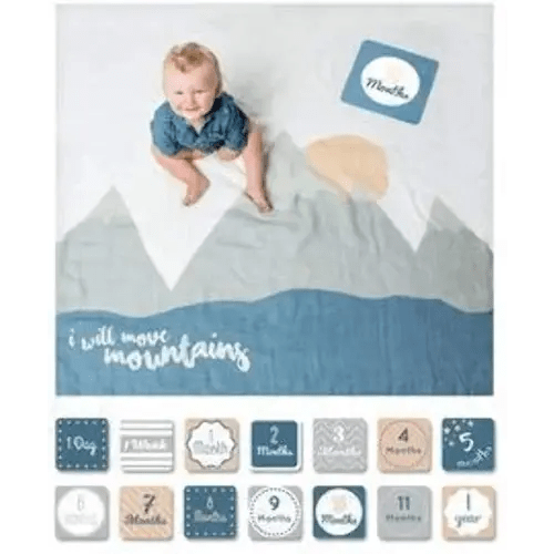 lulujo Baby’s First Year Milestone Blanket and Card Set | 40in x 40in (I Will Move Mountains)