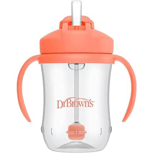 Dr. Brown's Milestones Baby's First Straw Cup, Training Cup with Weighted Straw, 9 oz/270 mL, BPA-free, 6m+, Coral, 1-Pack
