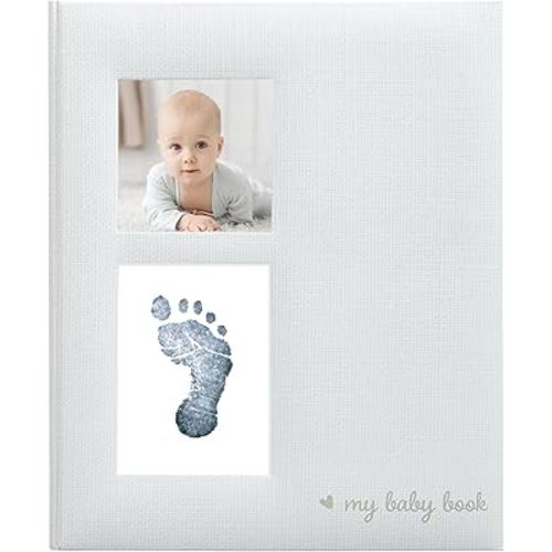 Kate & Milo Babybook and Ink Pad, Gender-Neutral Baby Keepsake, Baby's First Year Milestone Moments, Gray