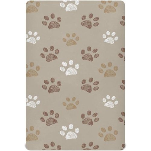 Fitted Crib Sheets Brown Dog Paws Stretchy Portable Playard Sheets for Baby Toddler, Breathable Soft Mini Crib Mattress 52 x 28 in for Boys and Girls