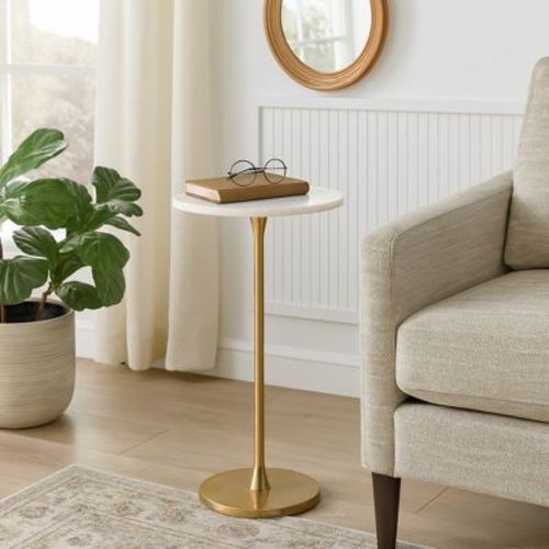 Glam End Table or Side Table for Home Decor - Bold Metal Table with Luxurious Round Marble Top Ideal for Office, Bedroom, or Living Room - 24" Gold