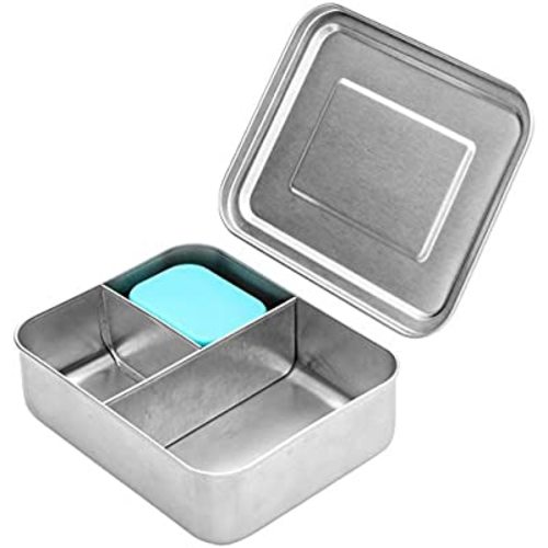 WeeSprout 18/8 Stainless Steel Bento Box (Compact Lunch Box) - 3 Compartment Metal Lunch Containers, for Kids & Adults, Bonus Dip Container, Fits in Lunch Bag & Backpack