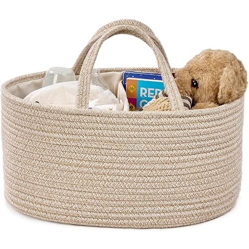 Kodomoore Diaper Caddy Organizer, Empty Gift Basket for Newborn Essentials, Baby Storage Basket, Stylish Gift Bag for Baby Shower, Boys and Girls - Large, Oatmeal