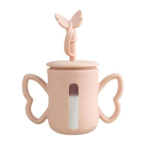 Dommy Sippy Cup Baby Sippy Cup for 6 Month Old Silicone Transition Sippy Cup with Straw - 5 oz - Upgrade Version