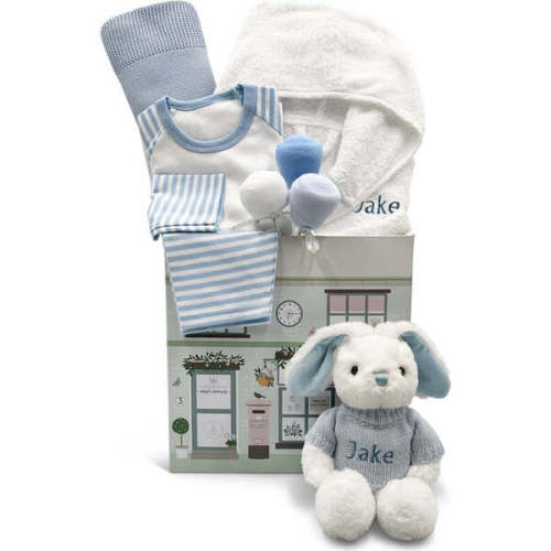 Little Love Sleepy Time Hamper, Blue, 0-12 Months with White Personalized Bathrobe - Babyblooms | Maisonette