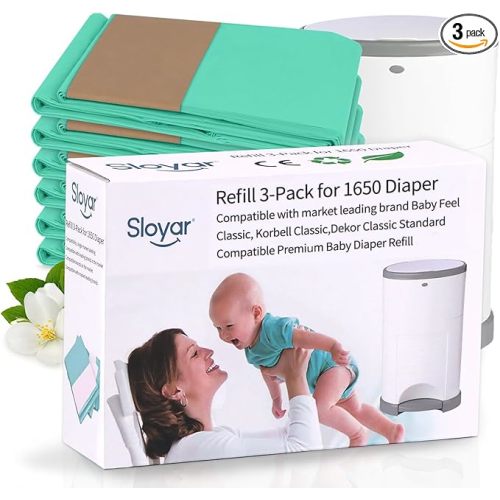 Sloyar Refills Compatible with DEKOR CLASSIC Diaper Pails/3 Pack/Versatile and Functional/Suitable for Seniors and Infants/Baby Powder Fragrance/Holds up to 1650 Diapers