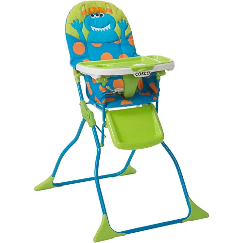 Cosco Kids Simple Fold Folding High Chair for Babies and Toddlers (from 6 Months to 50 lbs) Simple Fold Deluxe with 3-Position Tray, Portable High Chair, Monster Syd