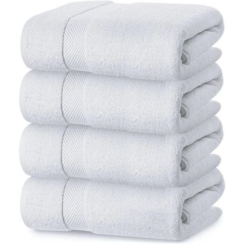White Classic Luxury 100% Cotton Bath Towels Set of 4 - 27x54" White