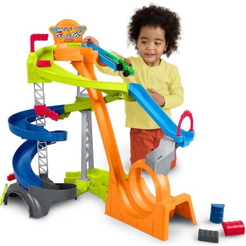 Amazon.com: Fisher-Price Little People Toddler Toy Hot Wheels Spiral Stunt Speedway Race Track Playset with 2 Cars for Pretend Play Kids Ages 18+ Months : Toys & Games