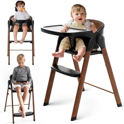 Baby High Chair Foldable, Adjustable High Chairs for Babies and Toddlers, Portable Highchair for Baby Chair with Removable Tray Dishwasher-Safe 6 Months up to 240 Lb. Black