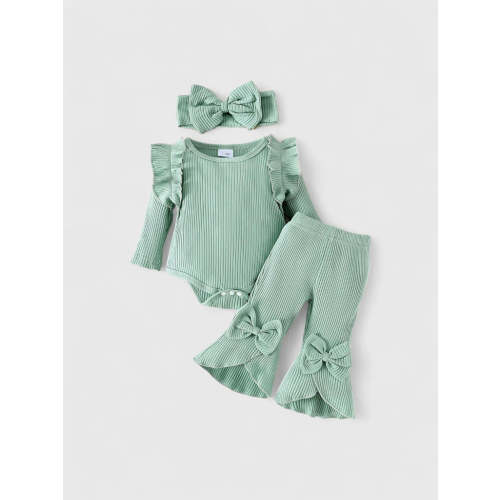 CL-3 Pc Baby Girl Ribbed Flare Pants Set