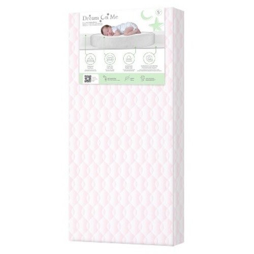 Dream On Me 2 in 1 Little Lullaby 5" Standard Crib and Toddler Futon/Fiber Mattress - Pink Wave