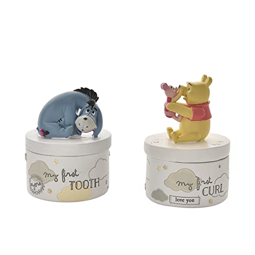 Happy Homewares Magical Beginnings 3D Resin My First Tooth and Curl Pots Winnie, Piglet and Eeyore - Ideal for Baby Shower or New Born - Officially Licensed