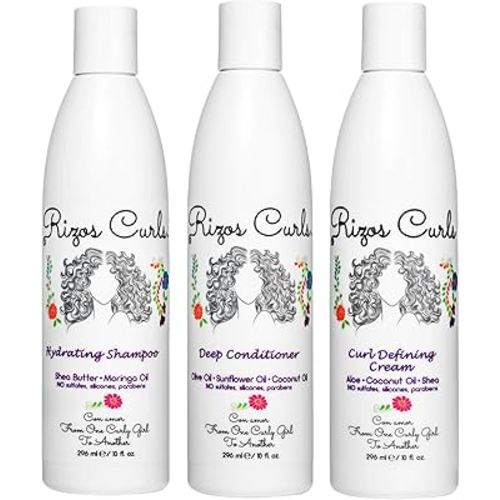 Rizos Curls Trio Bundle, Hydrating Shampoo & Deep Conditioner & Curl Cream Bundle, Gently Cleanse and Hydrate Curly Hair, Style & Define Curls for Frizz Free Volume, For All Curl Patterns 2a - 4c
