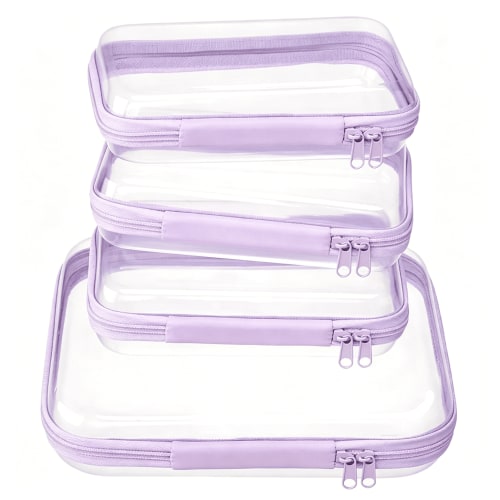GASTROPOD 4 Pcs Clear Zipper Pouches,Hard Shell Zipper Case,Toiletry Bag for Travel,Clear Diaper Bag,Toiletry Pouch,Travel Organizer,Cosmetic Bag,Toy Storage Bins(Lavender)