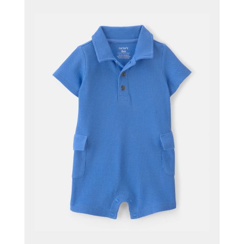 Baby Boy Waffle-Knit Polo Romper - Blue | Carter's
