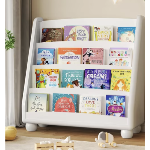 4-Tier Kids Bookshelf, Round-cornered Baby Bookshelf for Kids Rooms, Wooden Montessori Shelf, Toddler Book Rack Organizer for Classrooms, Nursery, Playrooms