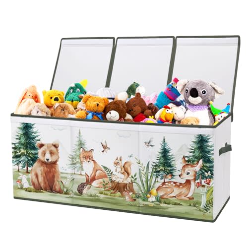 Large Toy Box Chest Organizer with Flip Lid for Kids, Collapsible Oxford Toy Storage Box with Handles for Boys Girls, Sturdy Waterproof Storage Organizer for Bedroom Playroom Nursery, 37.7×12.5×15.7''