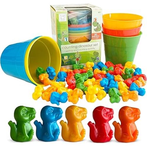 Hapinest Dinosaur Math Counters Color Sorting and Counting Activity Set - Educational Learning Games for Toddlers Preschool and Homeschool - Like Counting Bears
