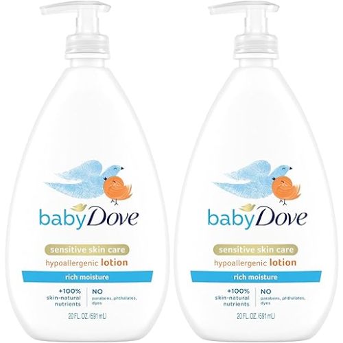 Baby Dove Sensitive Skin Care Body Lotion For Delicate Baby Skin Rich Moisture With 24-Hour Moisturizer, 20 fl oz (Package May Vary) (Pack of 2)
