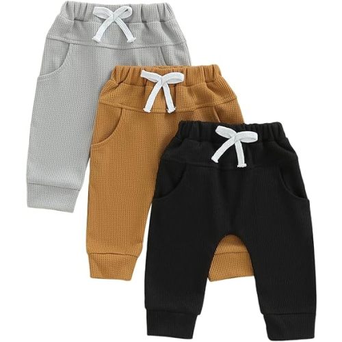 allshope Toddler Baby Boy Fall Pants Active Jogger Casual Athletic Trousers Solid Color Pocket Elastic Waist Harem Bottoms