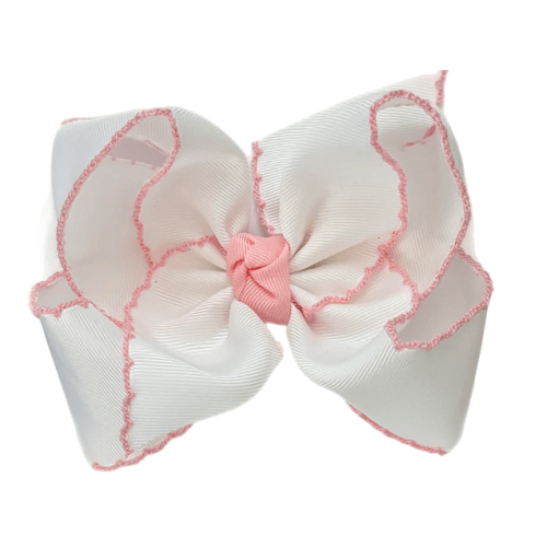 White with Pink Moonstitch Grosgrain Bow