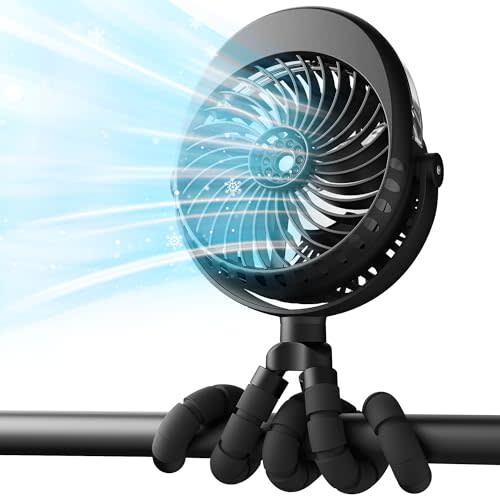 4000mAh Portable Stroller Fan with Mist, Rechargeable Mister Fan with Water Spray, 270°Pivoting, Flexible Tripod Clip on Mist Cooling Fans for Disney Travel Beach Outdoor Car Seat Treadmill Golf Cart