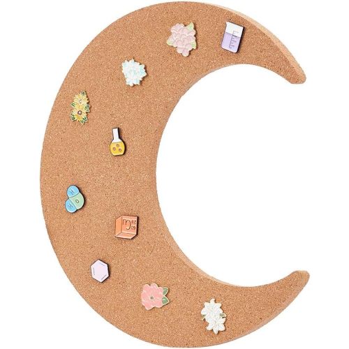 NBEADS Pin Display Cork Board, Moon Cork Brooch Board 0.5inch Thick Pin Board Wooden Bulletin Display Board Wall Mounted Cork Board for Brooch Pin Storage Office Home Decor, 12x11Inch