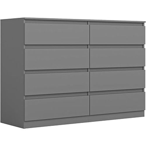 Vibe & Dine 8 Drawer Double Dresser, Modern Chest of Drawers with Wide Storage for Closet, Bedroom, Living Room, Grey