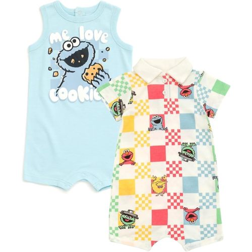 Sesame Street Baby Romper 2 Pack Newborn to Infant Sizes (Newborn - 24 Months)