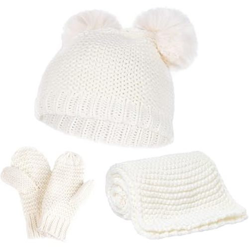 baotongle Baby Winter Hat Scarf Glove Beanie Set Girls Boys Pom Pom Knitted Beanie Mitten Scarves for Toddler 0-3