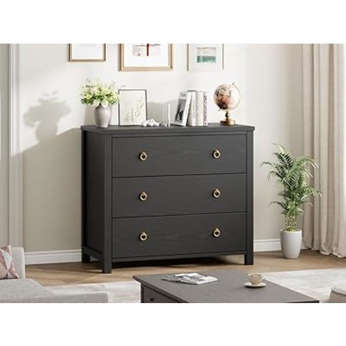 GarveeHome Dresser for Bedroom Chest of Dressers 29 in Tall Dresser for Closet with 3 Drawers Night Stand Large Clothes Storage Cabinet for Bedroom, Nursery, Living Room, Closet, Hallway, Black