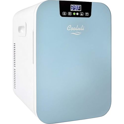 Cooluli 20L Mini Fridge For Bedroom - Car, Office Desk & College Dorm Room Glass Front Digital Temperature Control 12v Small Refrigerator for Food, Drinks, Skin Care, Beauty Breast Milk (Blue)