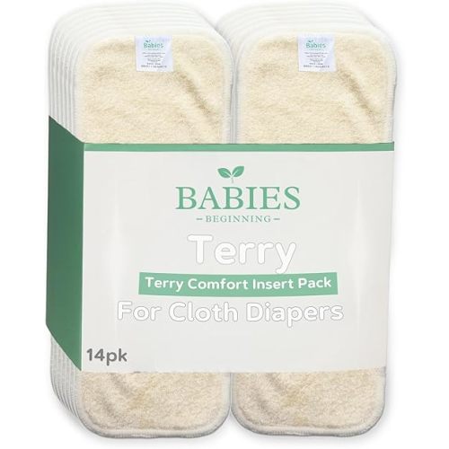 Cloth Diaper Inserts – 14 Pack Reusable 4 Layer Liners for Pocket Diapers – Washable, Absorbent, and Breathable for Babies and Toddlers (Terry Comfort)
