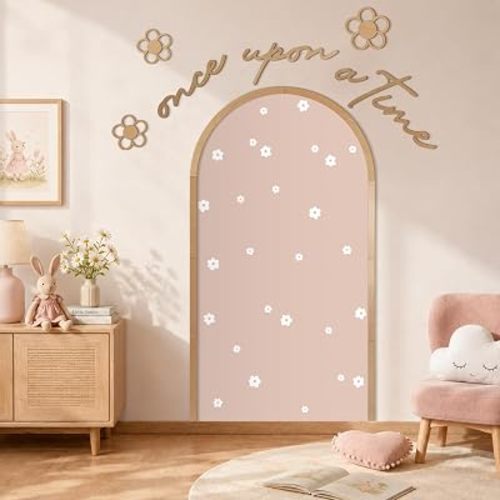 Novabright Once Upon a Time Sign Arch Wall Decals Decor 60 x 35 Inch Wooden Arch Frame & Flower Wall Decals Peel and Stick Once Upon a Time Decorations for Nursery Bedroom Living Room(White Flowers)