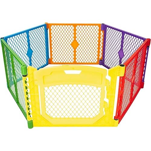 Toddleroo by North States - Superyard Colorplay Ultimate Play Yard: Freestanding 6 Panel Baby Playpen - Indoor/Outdoor Use - Made in USA - Encloses Up to 18.5 Square Feet - 26 Inches Tall - Colorplay