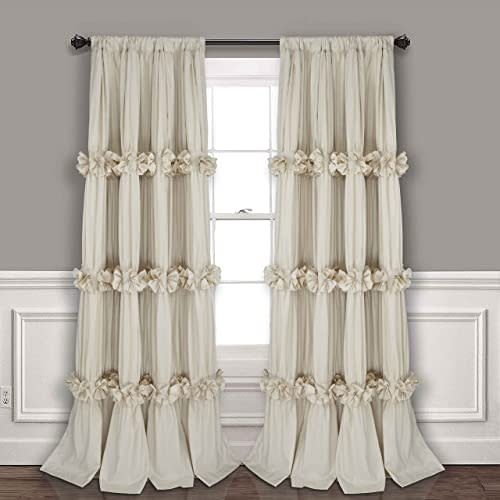 Homechoice Decor Thermal Insulated Window Curtains, 54" W x 84" L (Pair) | Camel Boho Ruched Blackout Window Treatments with 3 Rows of Butterfly Flowers, Rustic Rod Pocket Drapes for Room (LQ-30)