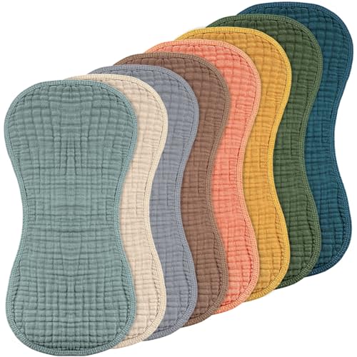 Frienda 8 Pieces Muslin Burp Cloths for Baby Cotton Burp Cloth 10 x 20 Inches Multi Colors Muslin Washcloths Diapers 4 Absorbent Layers Newborn Face Towels for Baby Boy Girl Unisex (Vivid Color)
