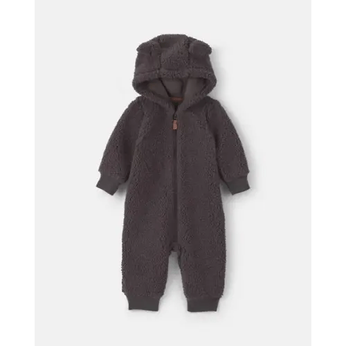 Baby Boy Dog Teddy Fleece Long-Sleeve Jumpsuit - Grey | Carter's