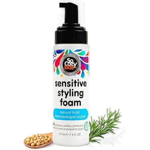So Cozy Kids Sensitive Styling Foam - Sensitive Foam For Kids w/Straight or Curly Hair - Gentle Natural Hold Styler, Rosemary (6 fl oz)
