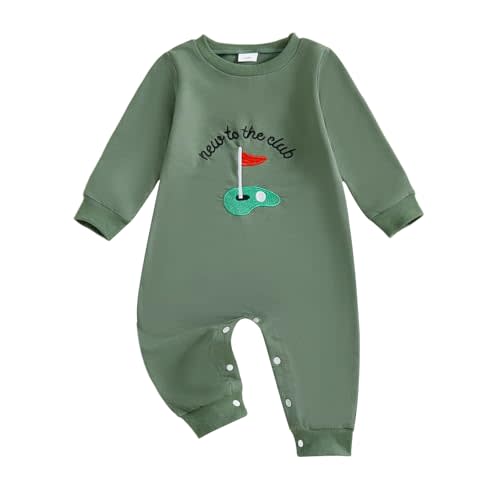 Newborn Baby Boy Fall Outfit Romper Golf Court Embroidery Long Sleeve Onesie Jumpsuit Bodysuit Cute Infant Clothes